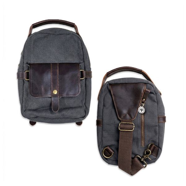 Picture of Leather and Canvas Crossbody Bag